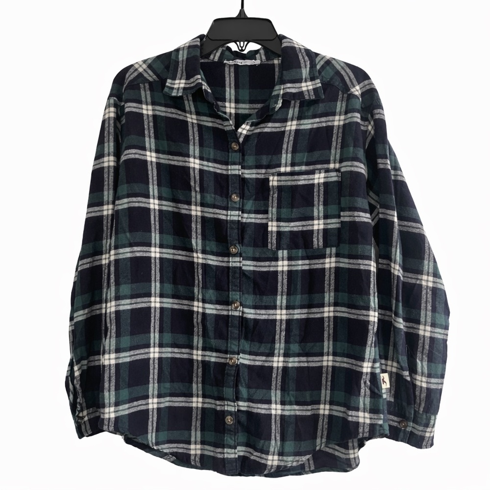 Hollister Navy Green Plaid Button Down Shirt Small | Casual Flannel Top